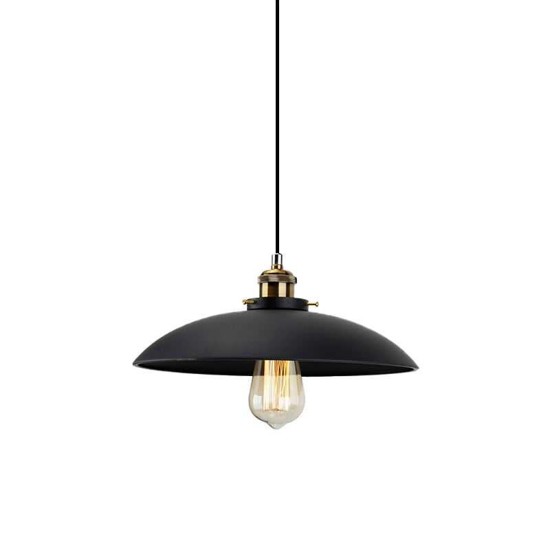 Industrial Metallic Pendant Light Black Saucer Shade 1-Light Dining Table Hanging Lamp