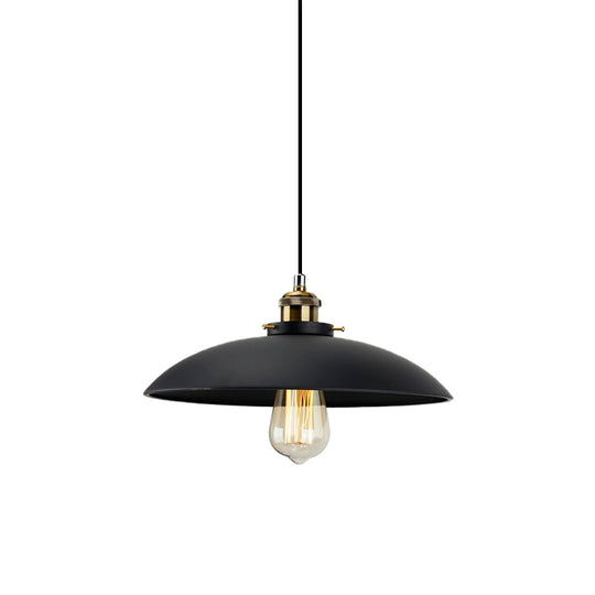 Industrial Metallic Pendant Light Black Saucer Shade 1-Light Dining Table Hanging Lamp