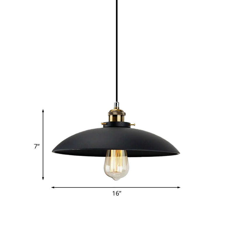 Industrial Metallic Pendant Light Black Saucer Shade 1-Light Dining Table Hanging Lamp