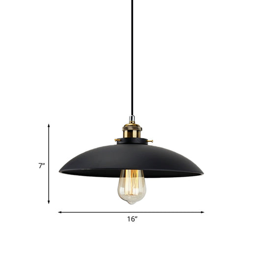 Industrial Black Saucer Shade Pendant Light For Dining Table - 1 12.5/16 Width