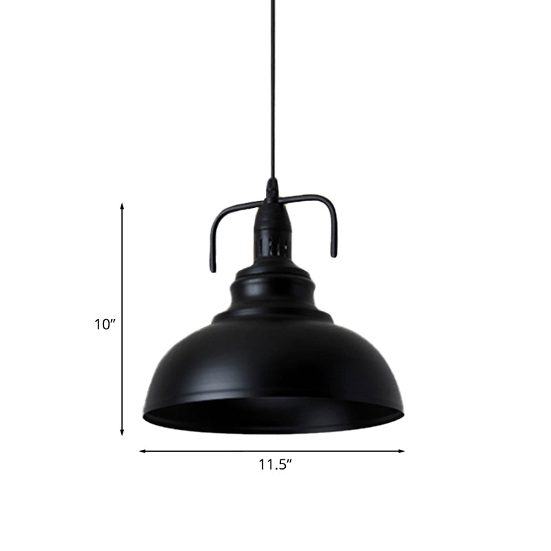 Industrial Metal Pendant Light With Adjustable Cord - Black Dome Shade Ceiling 11.5’/14’ W 1