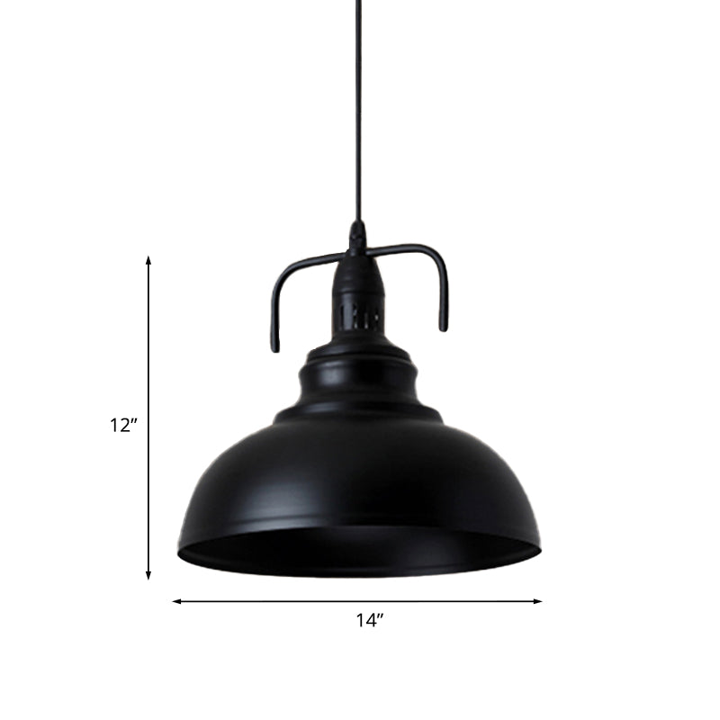 Industrial Metal Pendant Light With Adjustable Cord - Black Dome Shade Ceiling 11.5’/14’ W 1