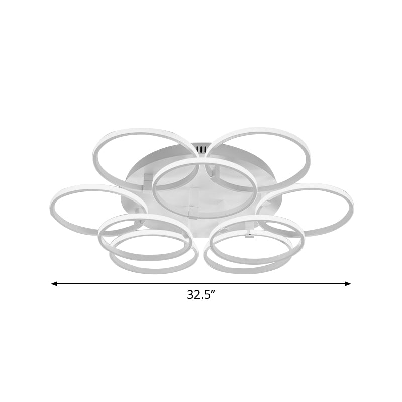 Minimalist Acrylic Semi Flush Ceiling Light For Living Room - Multi Ring Design 3/9/12 Lights White