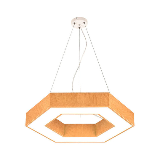 Modern Led Wood Hexagon Pendant Lamp - 16/23.5 Wide Beige Ceiling Light With Recessed Diffuser
