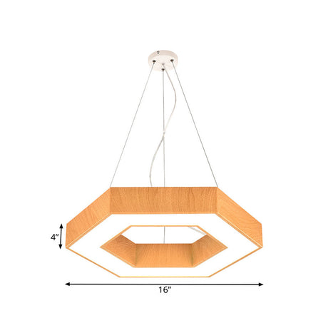 Modern Led Wood Hexagon Pendant Lamp - 16/23.5 Wide Beige Ceiling Light With Recessed Diffuser