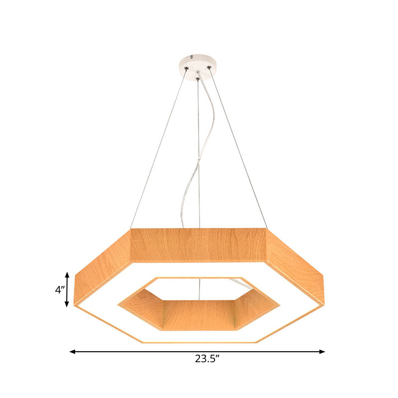 Modern Led Wood Hexagon Hanging Ceiling Pendant Lamp - 16’’/23.5’’ Wide Beige With Recessed Diffuser