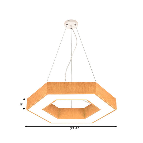 Modern Led Wood Hexagon Pendant Lamp - 16/23.5 Wide Beige Ceiling Light With Recessed Diffuser