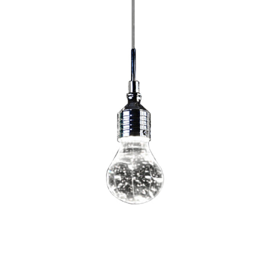 Modern Pendant Ceiling Light: Bulb Shaped Metal With Clear Bubble Crystal Single Hanging Light In
