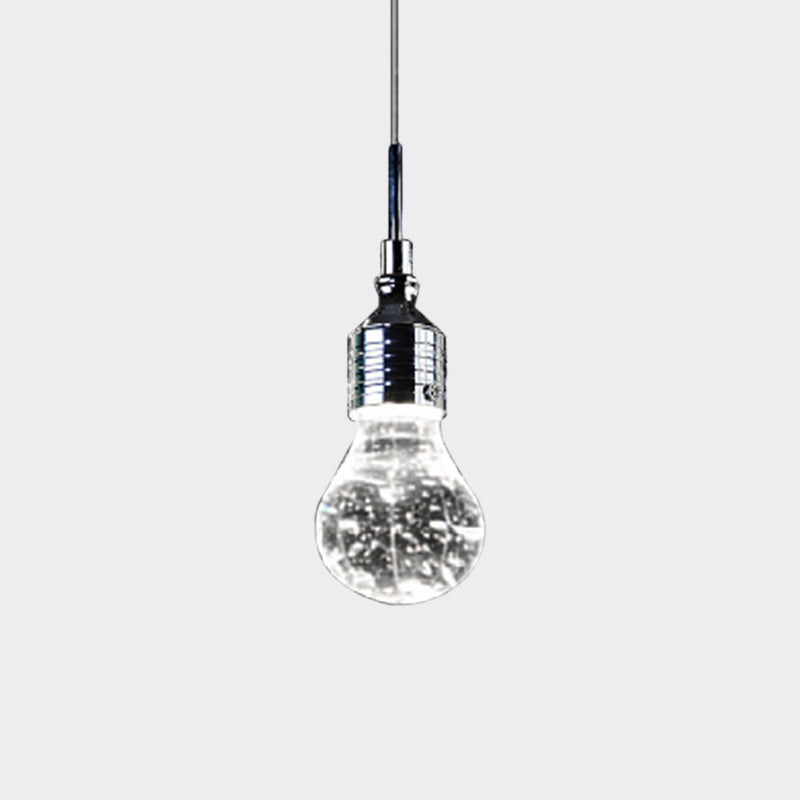 Modern Pendant Ceiling Light: Bulb Shaped Metal With Clear Bubble Crystal Single Hanging Light In