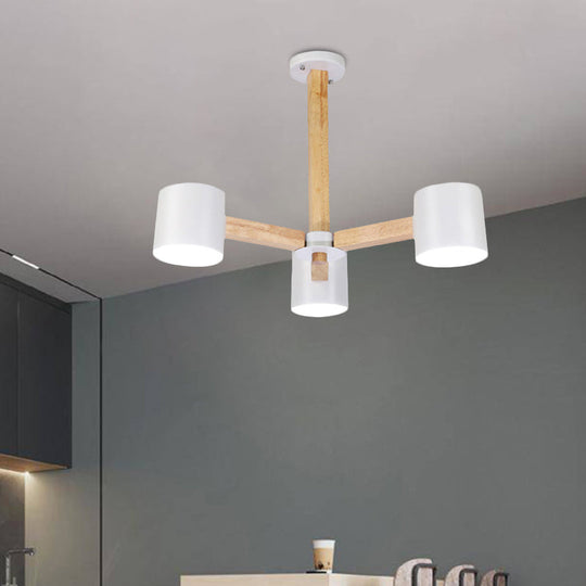 Wood & Iron Nordic Pendant Light With Drum Shade For Study Room In Black/White