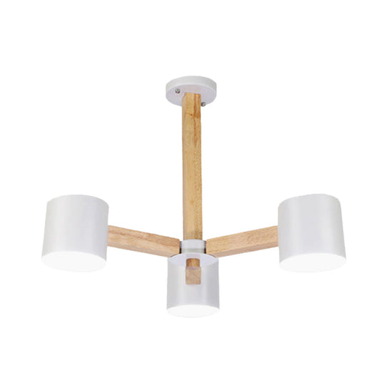 Wood & Iron Nordic Pendant Light With Drum Shade For Study Room In Black/White