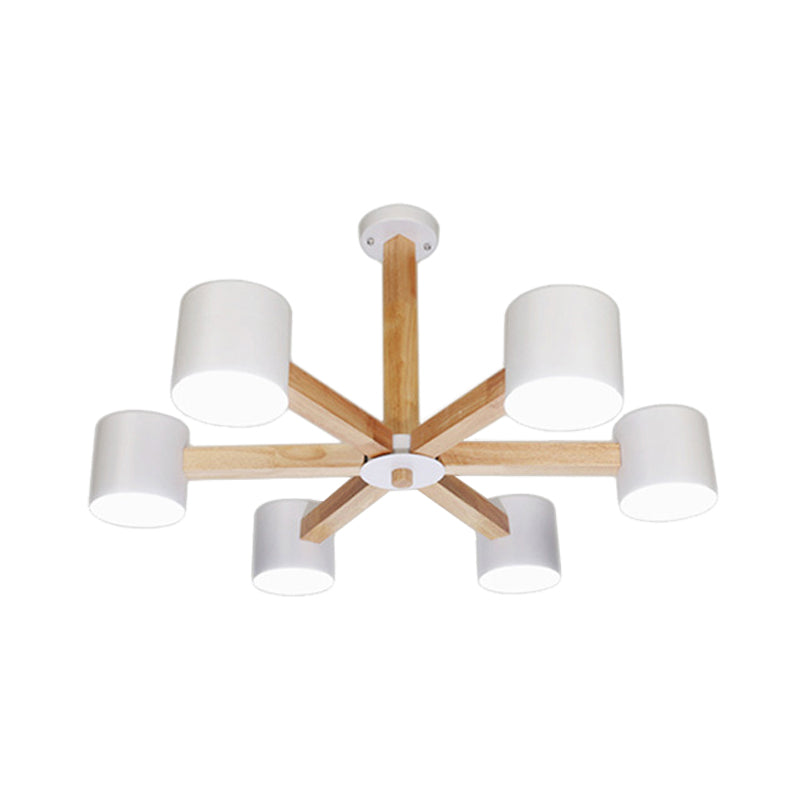 Wood & Iron Nordic Pendant Light With Drum Shade For Study Room In Black/White