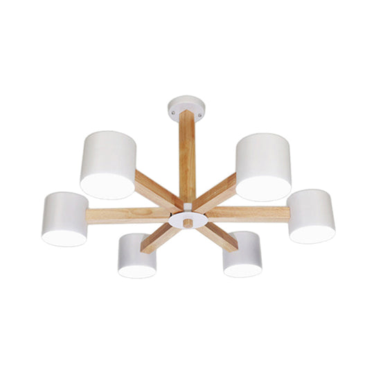 Wood & Iron Nordic Pendant Light With Drum Shade For Study Room In Black/White