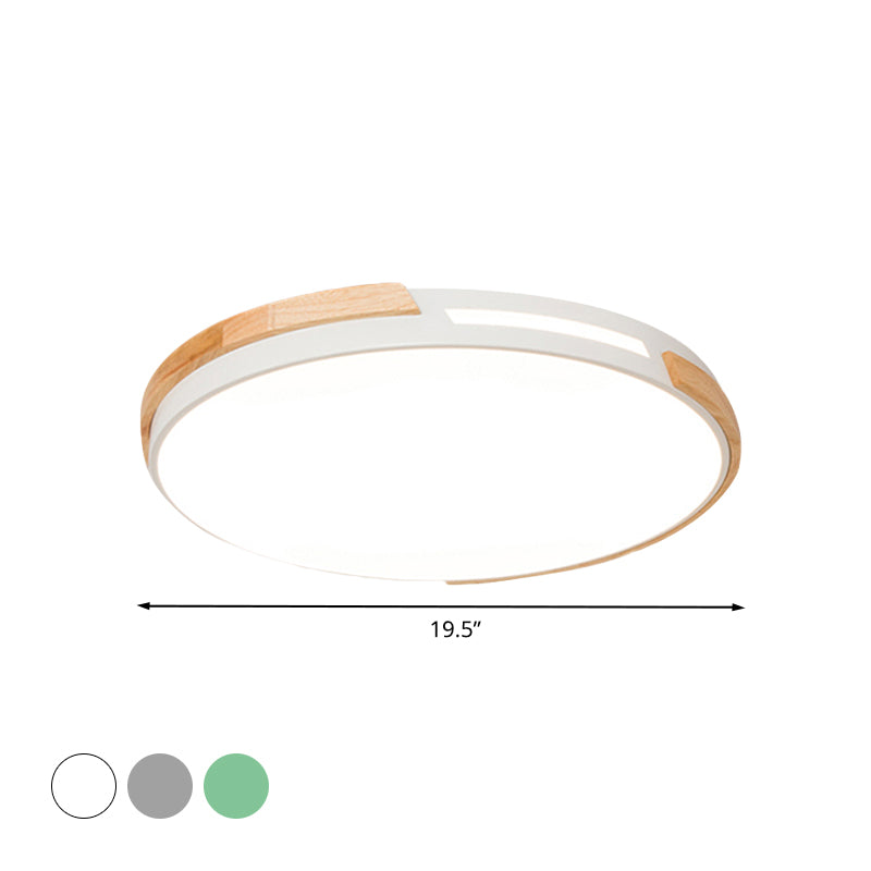 Modern Led Circle Flush Ceiling Light With Macaron Style Acrylic In Green/Grey/White - Ideal For