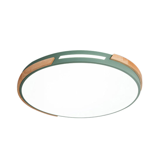 Modern Led Circle Flush Ceiling Light With Macaron Style Acrylic In Green/Grey/White - Ideal For