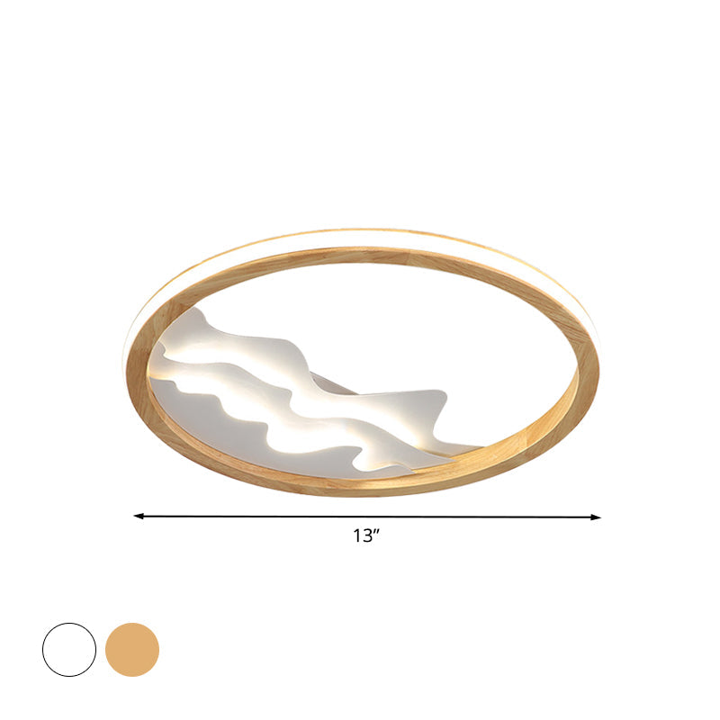 Contemporary Wood Mountain View Flushmount Light - Stylish 17/21 Inch Wide Led Ceiling Lamp For