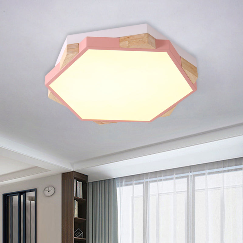 Hexagon Led Flush Ceiling Light - Acrylic Macaron Style Eye - Caring Lamp