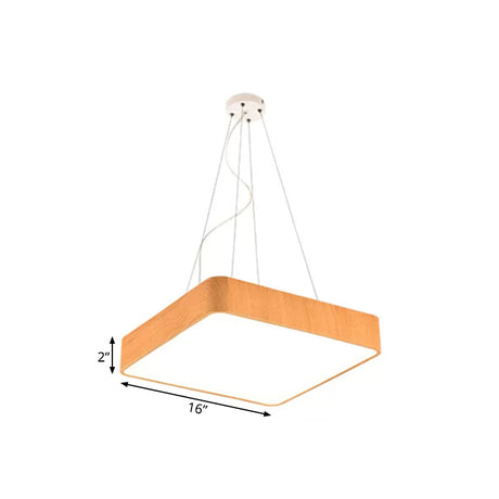 12/16/19.5 Wide Wooden Square Led Pendant Lamp Kit In White/Warm/Natural Light Modern Beige