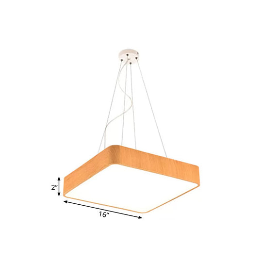 12/16/19.5 Wide Wooden Square Led Pendant Lamp Kit In White/Warm/Natural Light Modern Beige