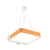 12/16/19.5 Wide Wooden Square Led Pendant Lamp Kit In White/Warm/Natural Light Modern Beige