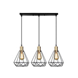 Farmhouse Teardrop Cage Shade Metal Hanging Lamp With Brass Canopy - 3 Heads