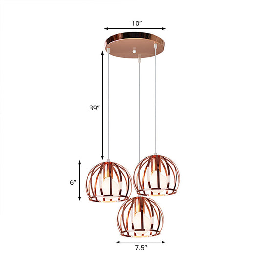 Copper Industrial Pendant Lamp With 3 Metal Dome Shades And Wire Cage - Perfect For Living Room