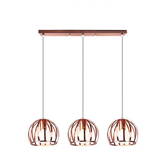 Copper Industrial Pendant Lamp With 3 Metal Dome Shades And Wire Cage - Perfect For Living Room