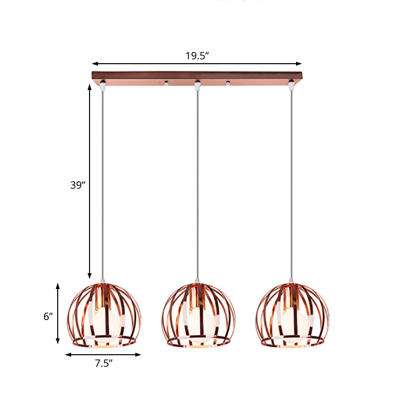 Copper Industrial Pendant Lamp With 3 Metal Dome Shades And Wire Cage - Perfect For Living Room