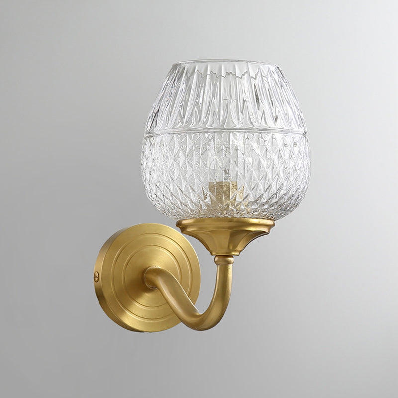 Traditional Indoor Brass Wall Sconce With Clear Latticed Glass Shade