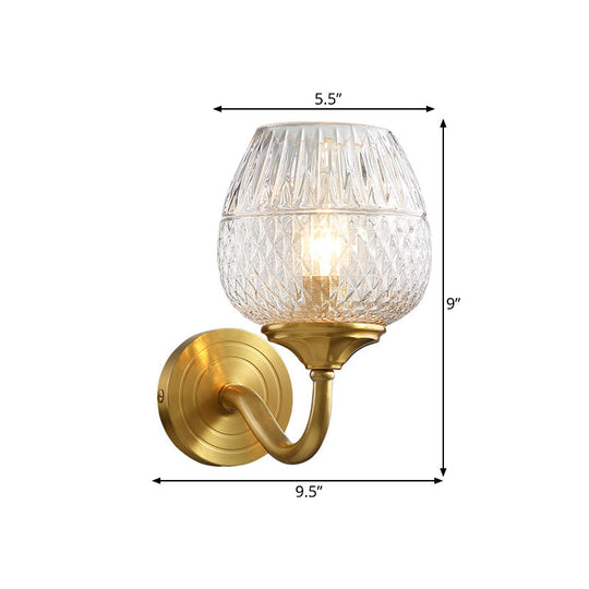 Traditional Indoor Brass Wall Sconce With Clear Latticed Glass Shade