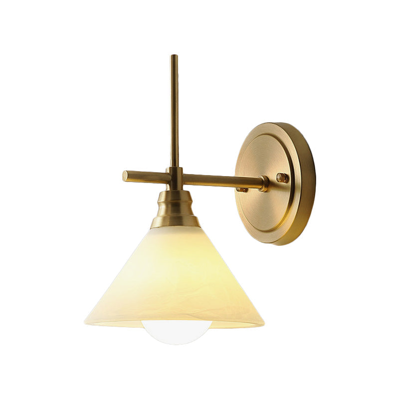 Vintage Brass Glass Cone Wall Sconce - Bedside Lamp Lighting Fixture