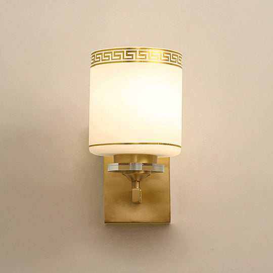 Traditional White Glass 1-Light Brass Finish Wall Sconce Lamp For Indoor Walls