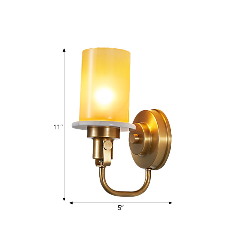Colonial Brass Wall Sconce With Yellow Glass - Cylinder Style 1 Head