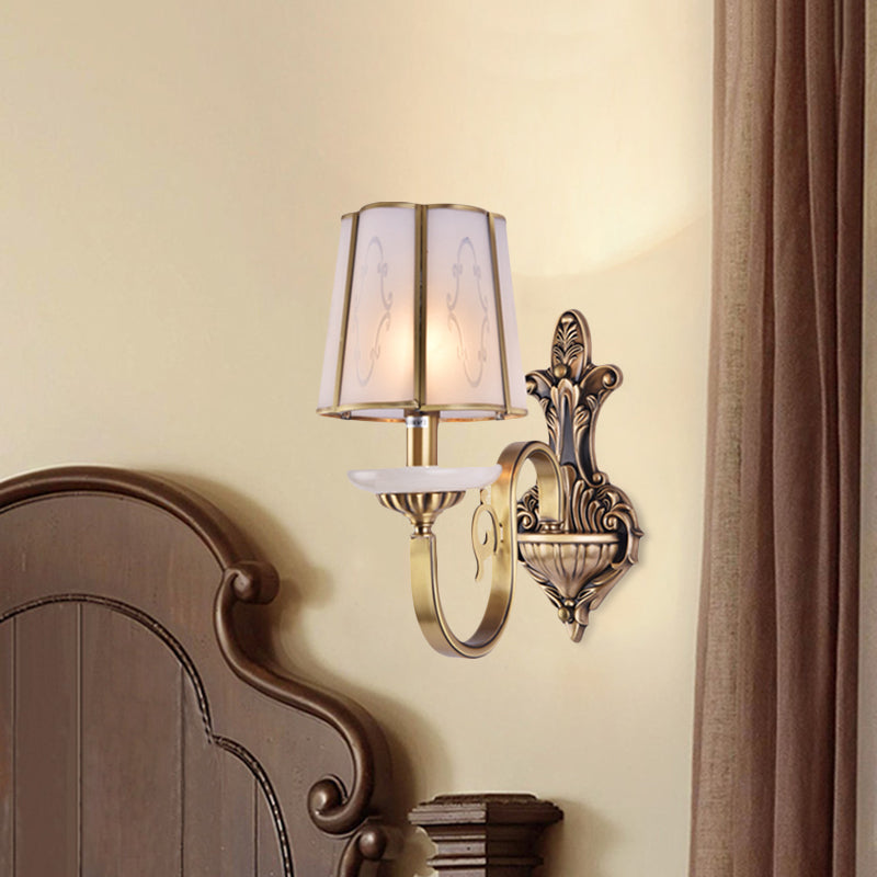 Vintage Cone Glass Sconce With Translucent Finish And Brass Mount - Indoor Wall Lamp 1 /