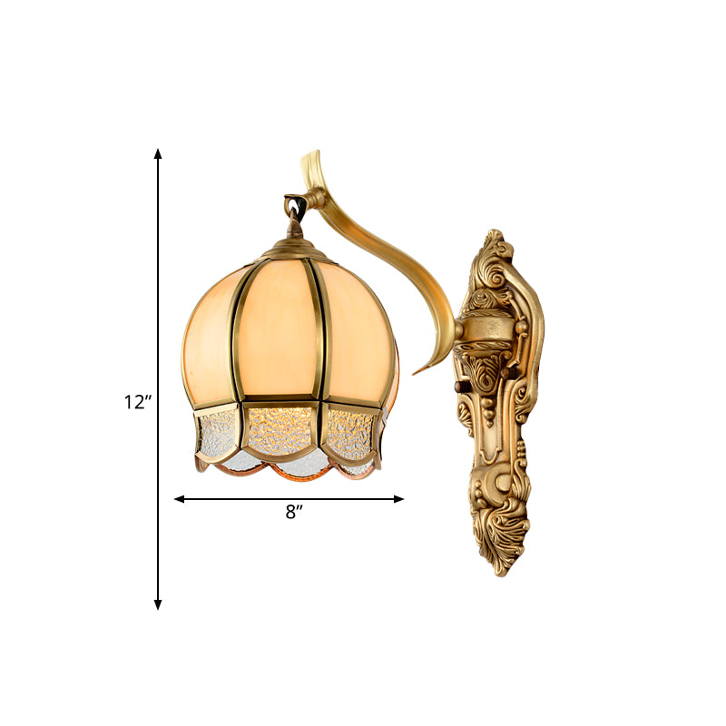 Traditional Brass Wall Sconce Lamp With Tan Glass For Living Room Décor