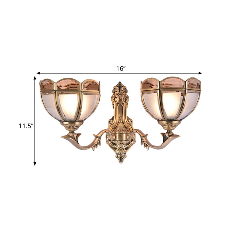 Translucent Glass Wall Mount Lamp - Colonial Style Bedside Sconce In Brass