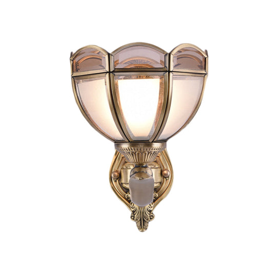 Translucent Glass Wall Mount Lamp - Colonial Style Bedside Sconce In Brass
