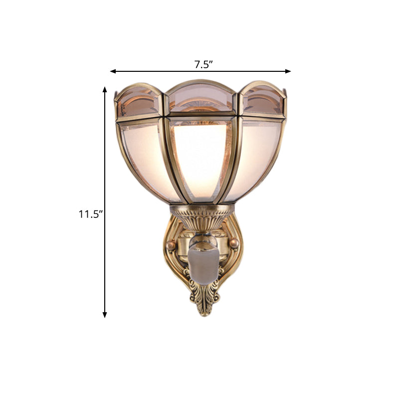 Translucent Glass Wall Mount Lamp - Colonial Style Bedside Sconce In Brass