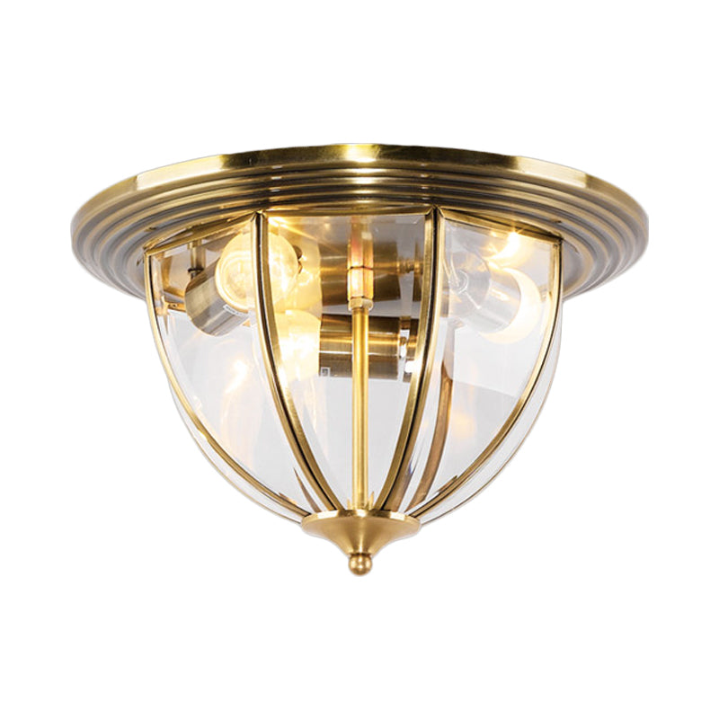 Colonial Style Brass Flushmount Lighting With Clear Glass Dome For Kitchen