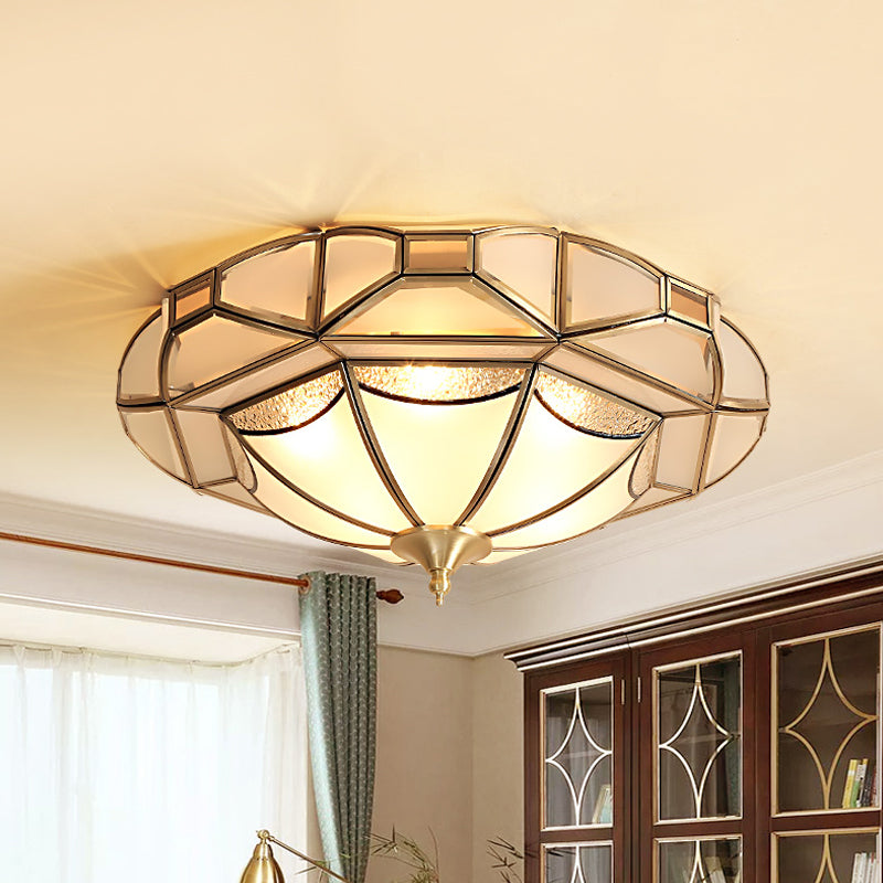 Colonial Style Metal Bedroom Ceiling Mounted Light - Geometric Design With 4 Bulbs And Brass