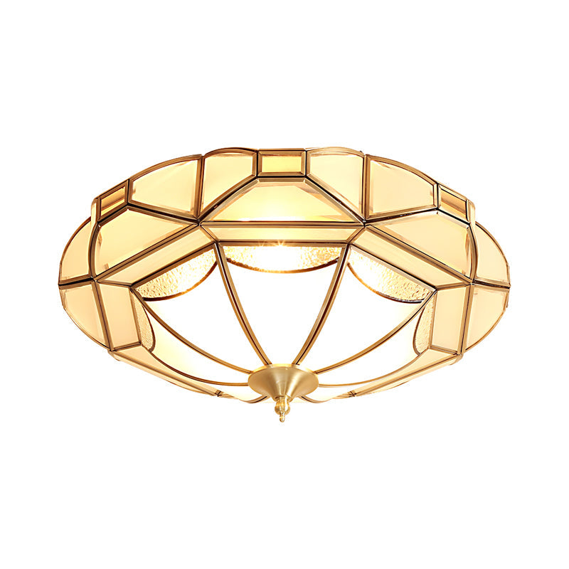 Colonial Style Metal Bedroom Ceiling Mounted Light - Geometric Design With 4 Bulbs And Brass