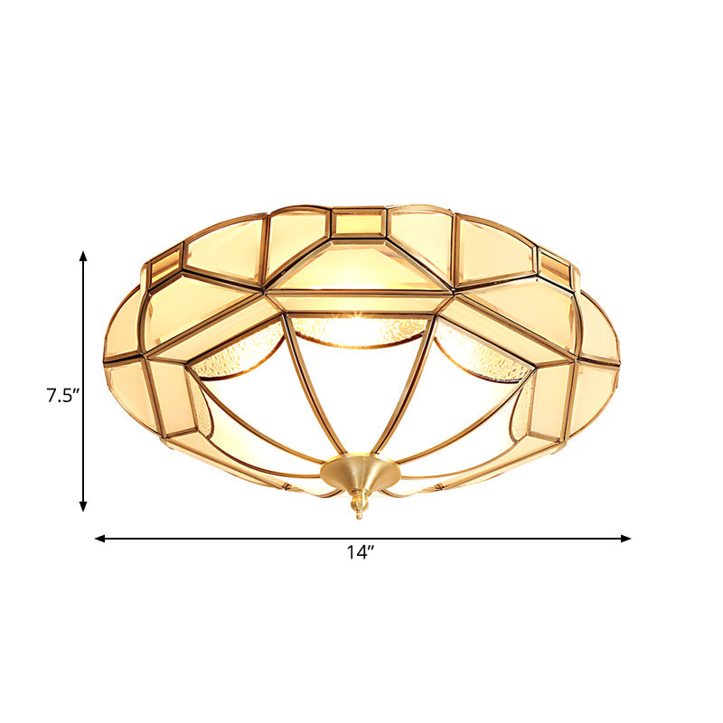 Colonial Style Metal Bedroom Ceiling Mounted Light - Geometric Design With 4 Bulbs And Brass