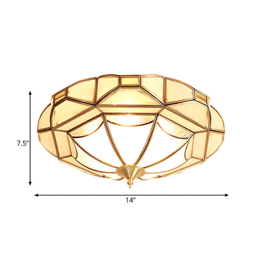 Colonial Style Metal Bedroom Ceiling Mounted Light - Geometric Design With 4 Bulbs And Brass