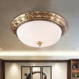 Colonial Style Brass Finish Flush Mount Ceiling Light 2/3/4 Heads White Frosted Glass 12/16/19.5