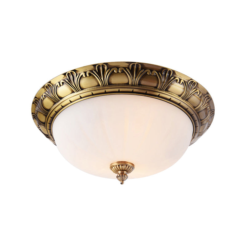 Colonial Style Brass Finish Flush Mount Ceiling Light 2/3/4 Heads White Frosted Glass