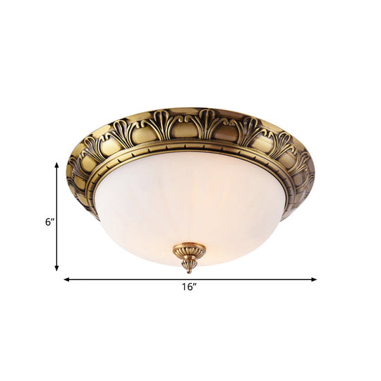Colonial Style Brass Finish Flush Mount Ceiling Light 2/3/4 Heads White Frosted Glass