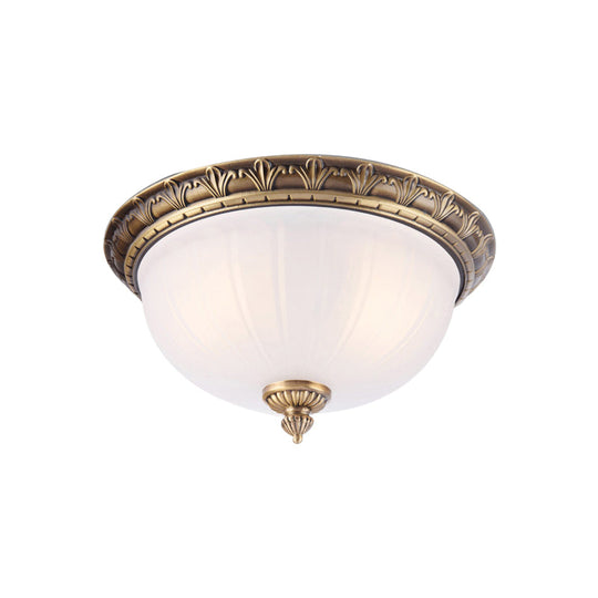 Colonial Style Brass Finish Flush Mount Ceiling Light 2/3/4 Heads White Frosted Glass