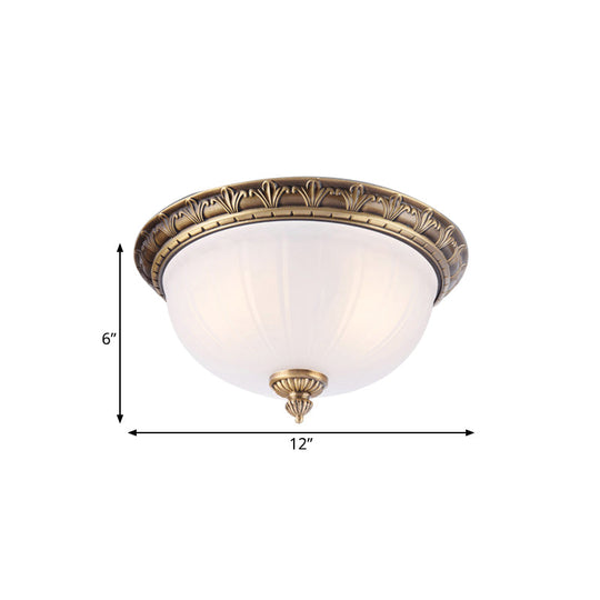 Colonial Style Brass Finish Flush Mount Ceiling Light 2/3/4 Heads White Frosted Glass