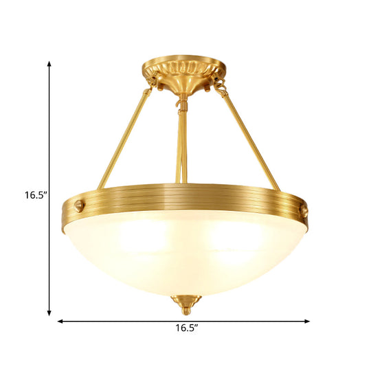 Vintage Brass Bedroom Flushmount Lamp: 4 - Head Semi Flush Light Fixture With Frosted Glass Dome