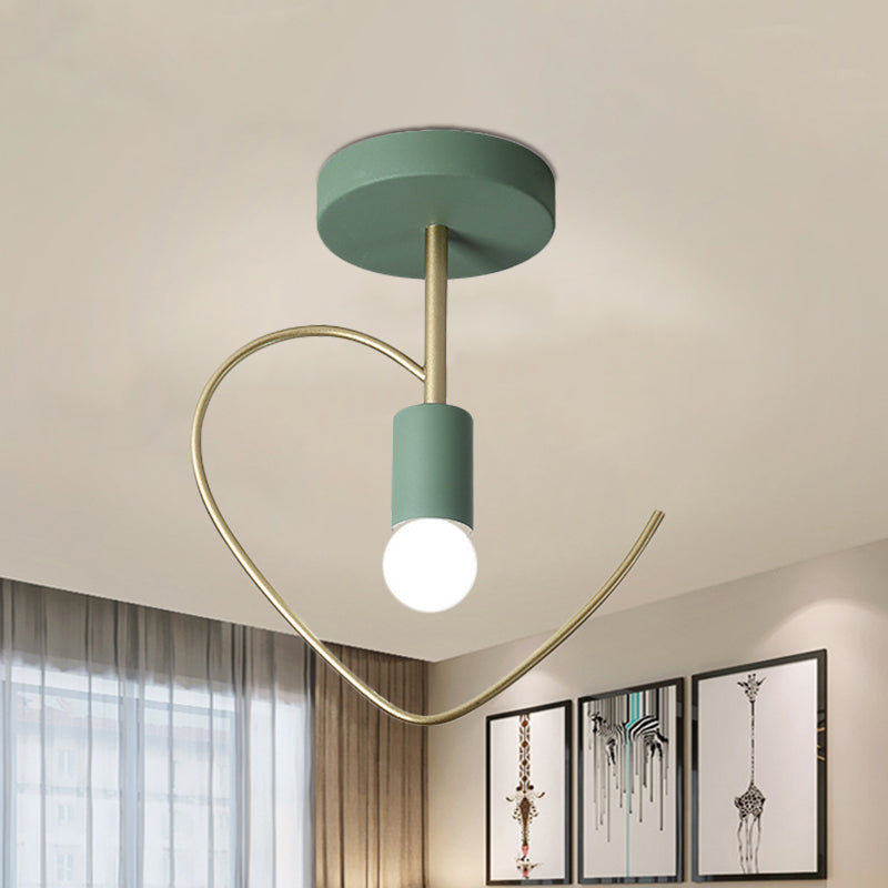Semi Flush Macaron Iron Ceiling Light With Star/Loving Heart Frame - 1 - Light Grey/White/Green